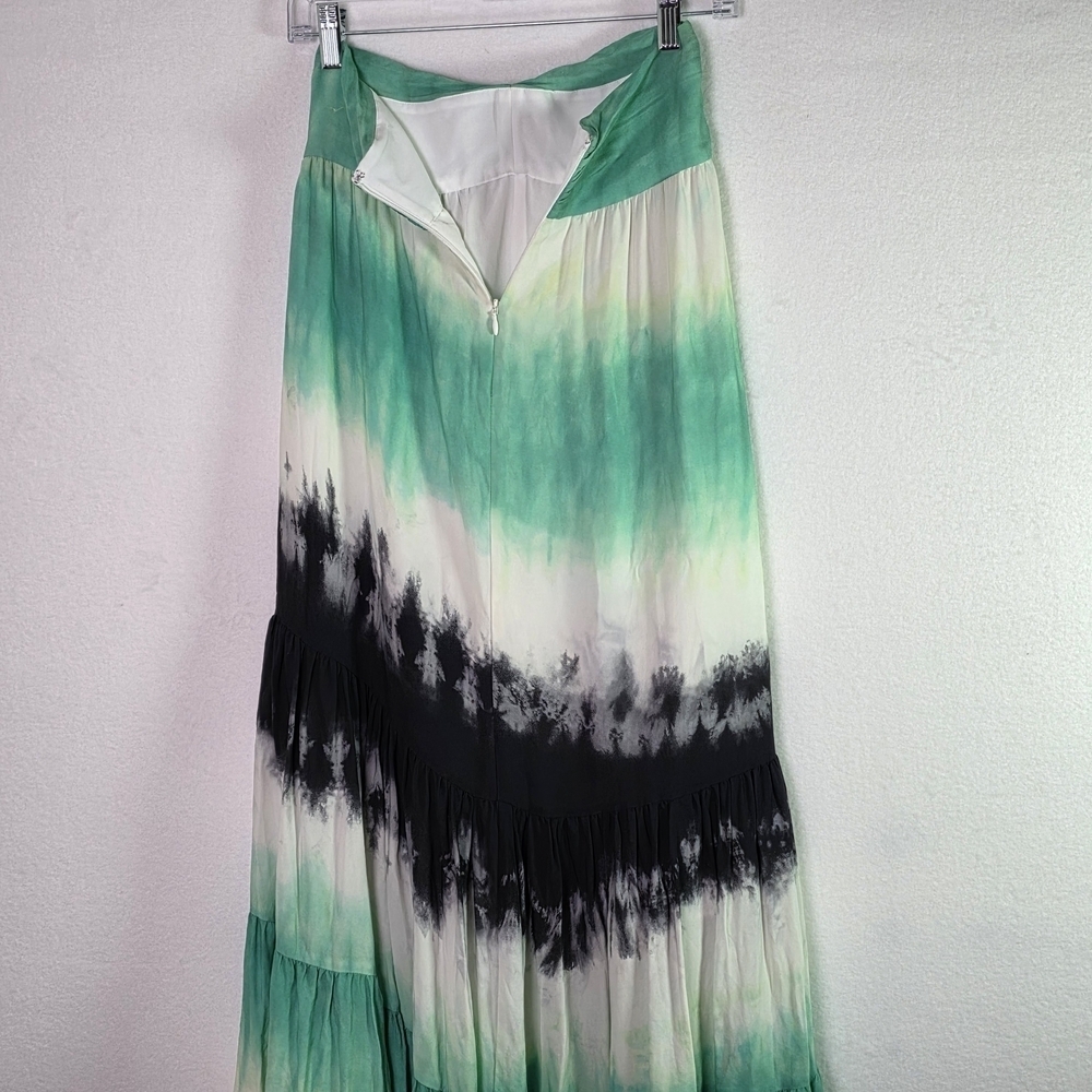 A.L.C. 100% Silk Boho Maxi Skirt  Tie Dye Ombre Tiered Flowy Lined Womens Sz 2 - Picture 10 of 12